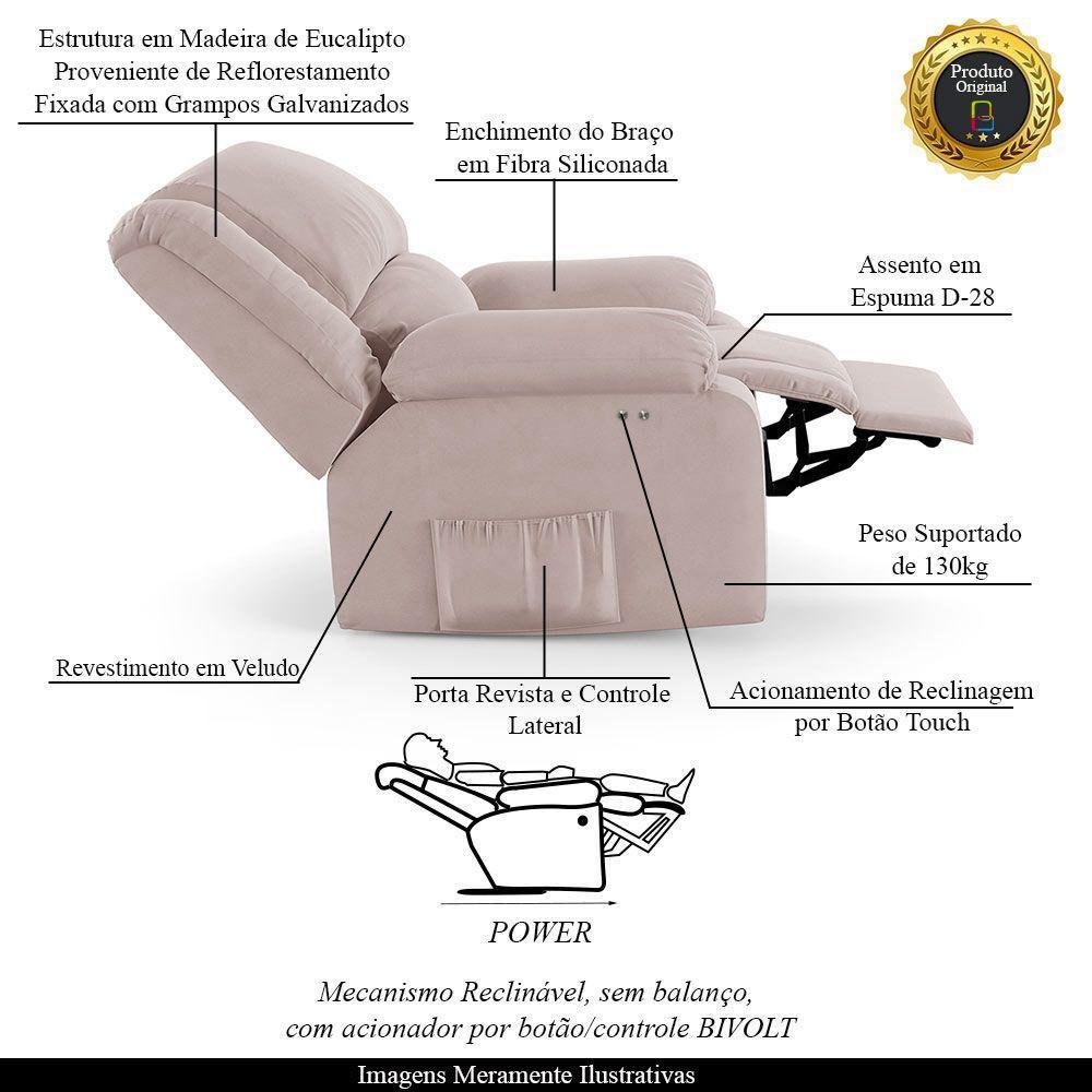 Poltrona Do Papai Reclinável Melim Power Touch Veludo Fh1 - D'rossi Cor Rose - 6