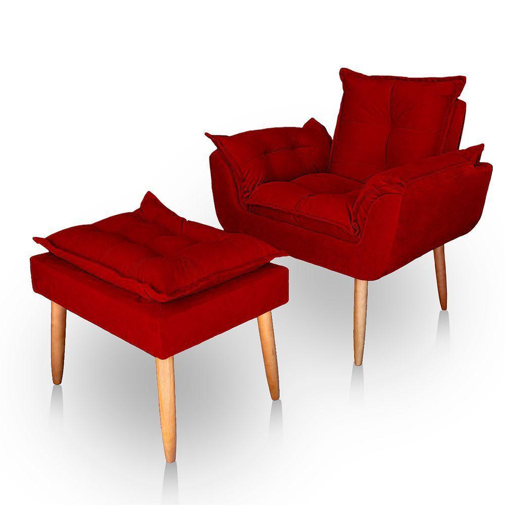 Poltrona Opala Para Sala Com Puff Reforçada Suede Cor Vermelho - 1