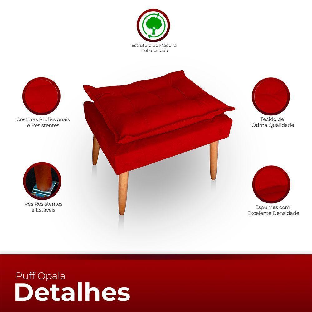 Poltrona Opala Para Sala Com Puff Reforçada Suede Cor Vermelho - 4
