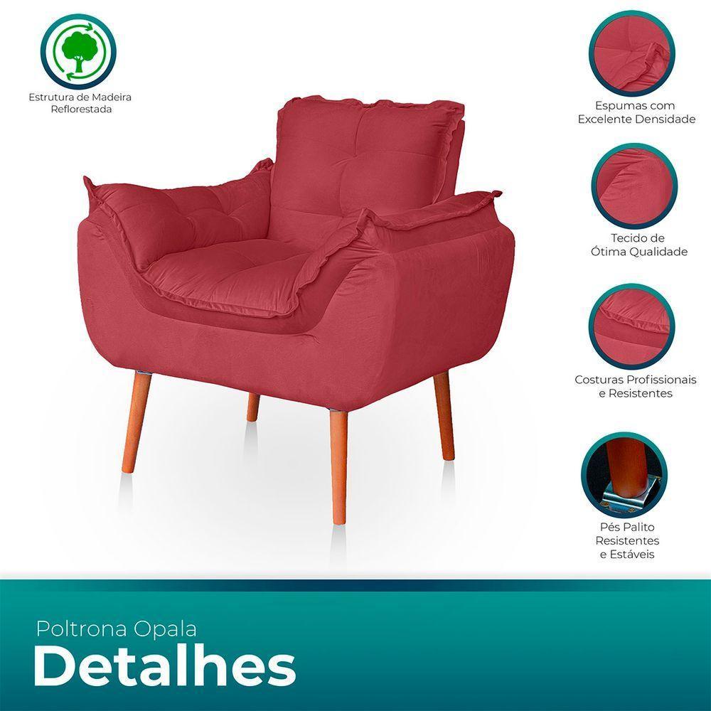 Poltrona Opala Para Sala Confortável Resistente Veludo Cor Rosê - 4