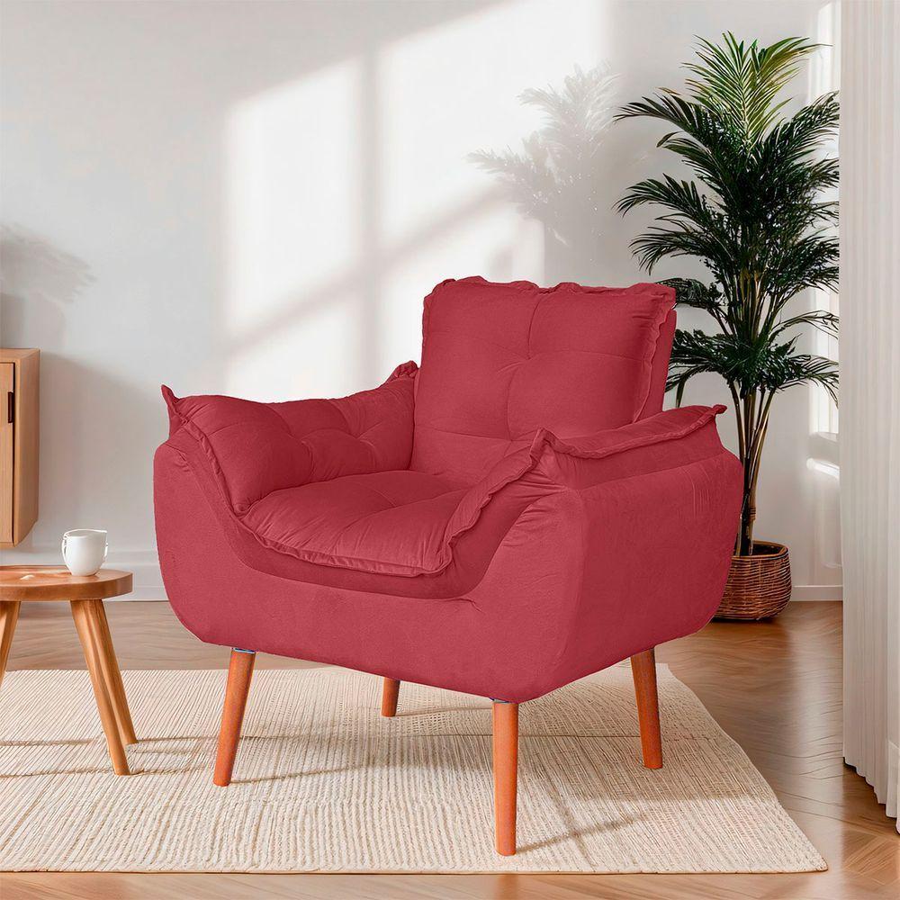 Poltrona Opala Para Sala Confortável Resistente Veludo Cor Rosê - 5