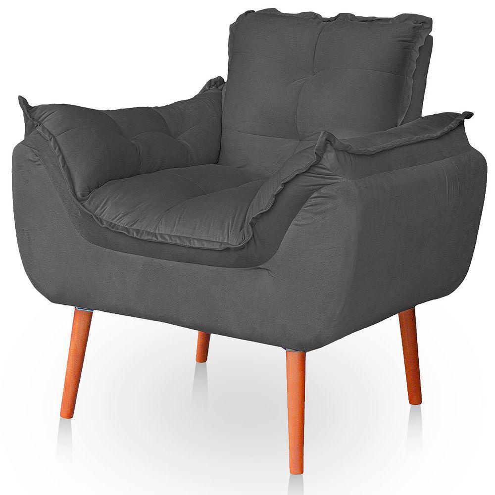 Poltrona Opala Para Sala Confortável Resistente Veludo Cor Cinza - 1