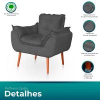 Poltrona Opala Para Sala Confortável Resistente Veludo Cor Cinza