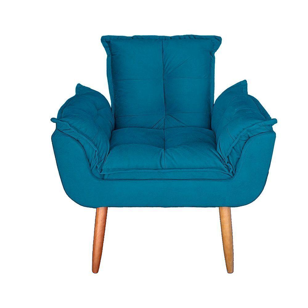 Poltrona Para Sala E Quarto Decorativa Opala Suede Cor Azul Turquesa - 3