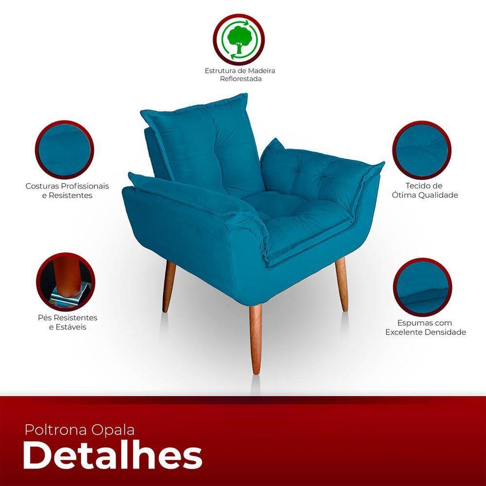Poltrona Para Sala E Quarto Decorativa Opala Suede Cor Azul Turquesa - 4