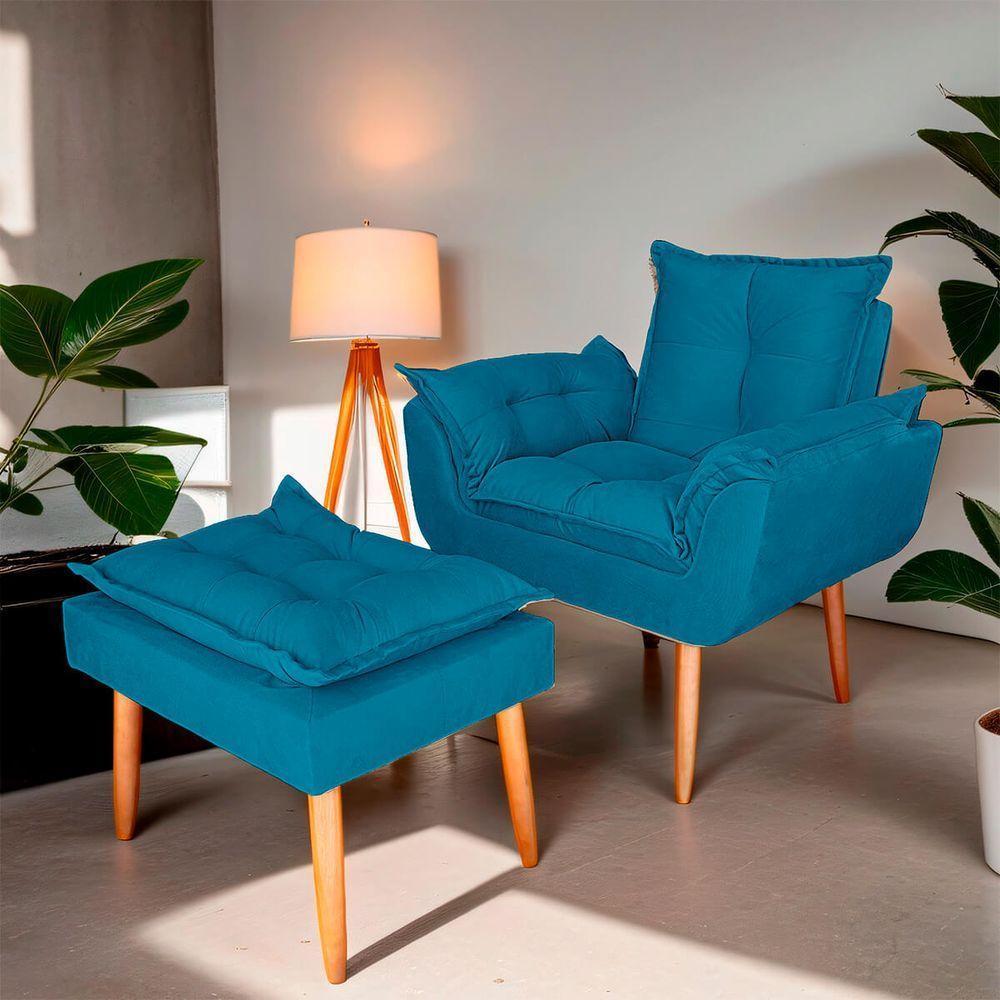 Poltrona Opala Para Sala Com Puff Reforçada Suede Cor Rosa - 5