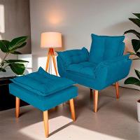 Poltrona Opala Para Sala Com Puff Reforçada Suede Cor Rosa - 5