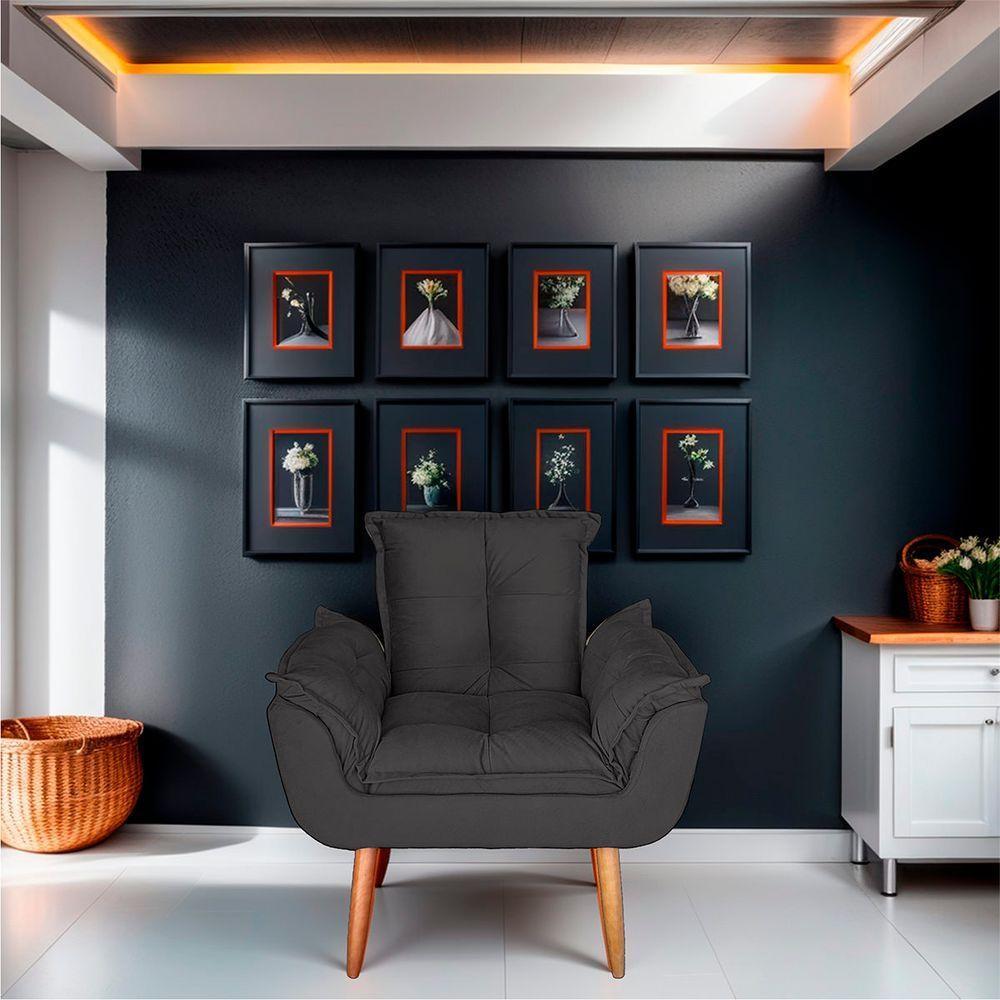 Poltrona Para Sala E Quarto Decorativa Opala Suede Cor Cinza - 5