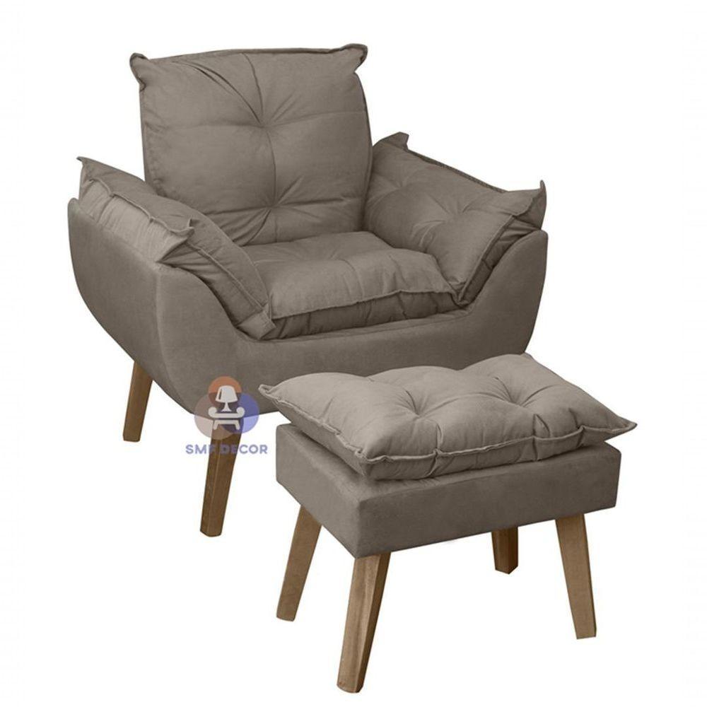 Poltrona/cadeira Decorativa E Puff Glamour Com Pés Quadrado Capuccino - 1