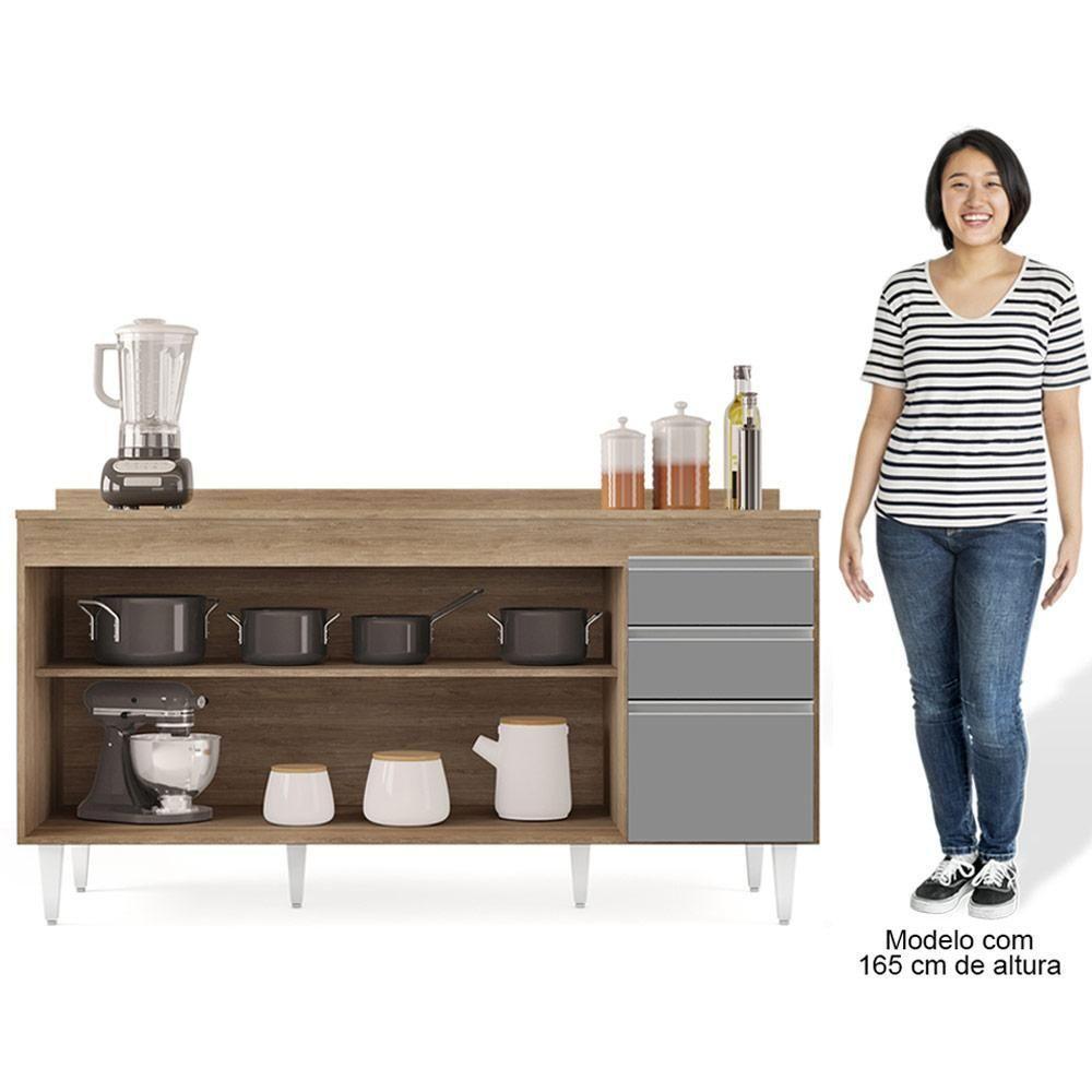 Balcão Gabinete Para Pia Com Tampo 160cm Arkansas Castanho/cinza - Lumil - 2