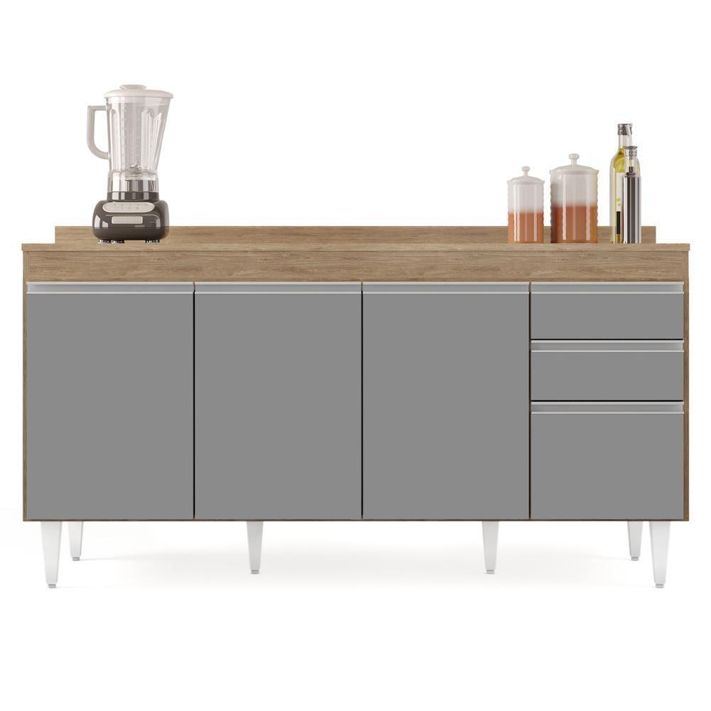 Balcão Gabinete Para Pia Com Tampo 160cm Arkansas Castanho/cinza - Lumil - 8