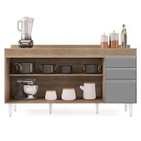 Balcão Gabinete Para Pia Com Tampo 160cm Arkansas Castanho/cinza - Lumil