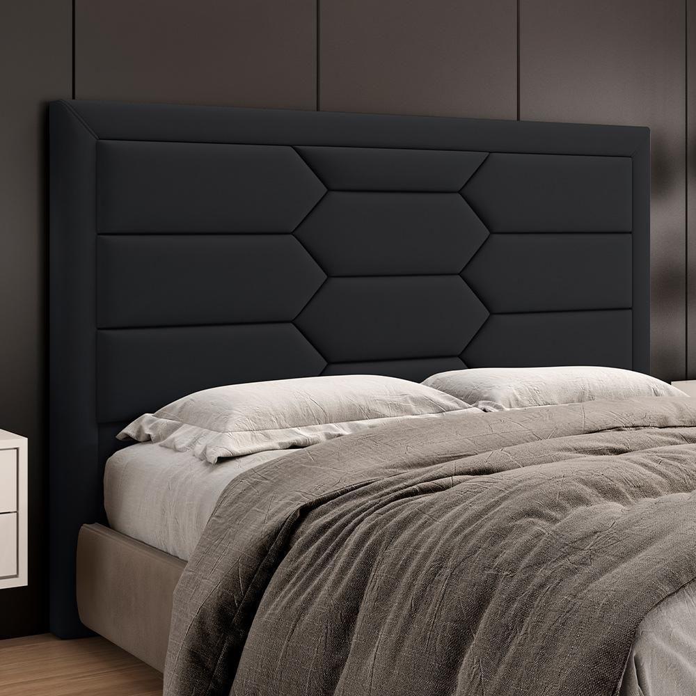 Cabeceira Cama Box Casal 140cm Estofada Nora P05 Veludo Preto - Lyam Decor - 6