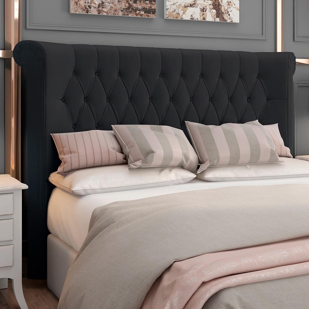 Cabeceira Cama Box King 195cm Estofada Meora P05 Veludo Preto - Lyam Decor - 6