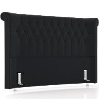 Cabeceira Cama Box King 195cm Estofada Meora P05 Veludo Preto - Lyam Decor - 1