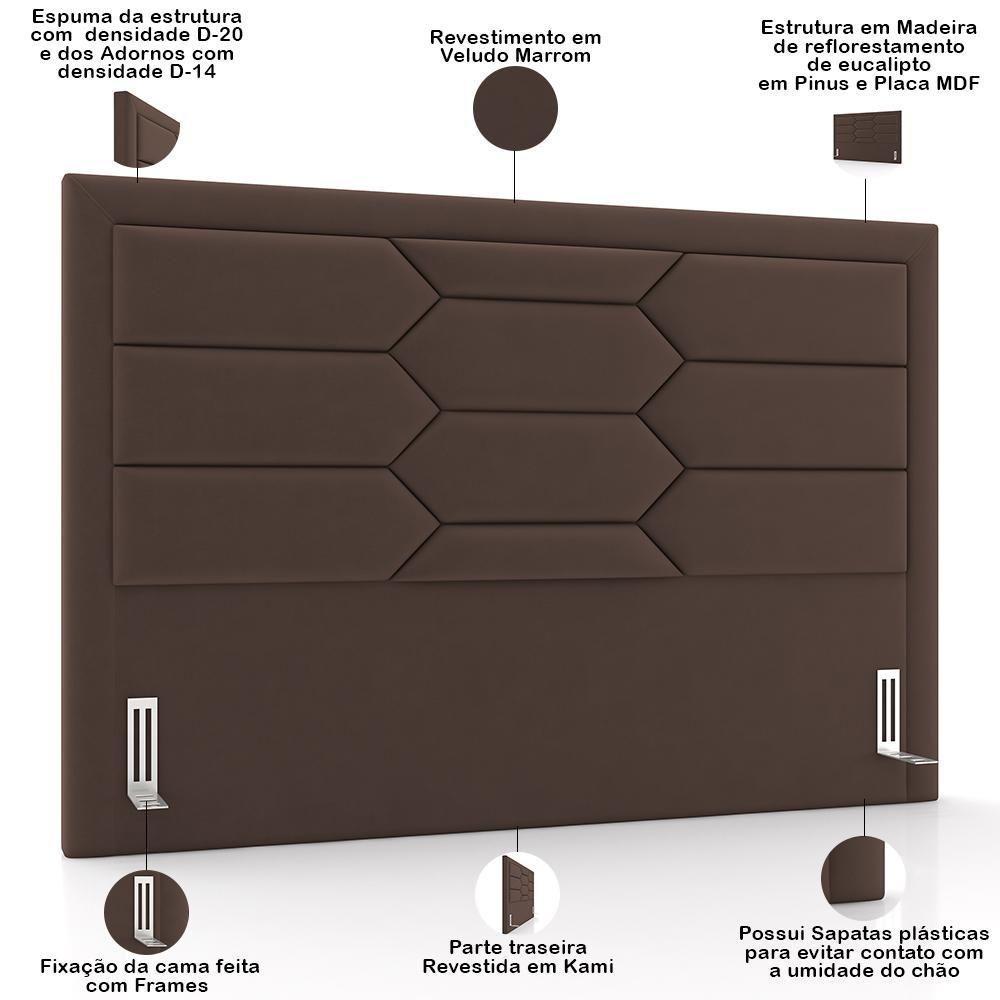Cabeceira Cama Box Casal 140cm Estofada Nora P05 Veludo Marrom - Lyam Decor - 4