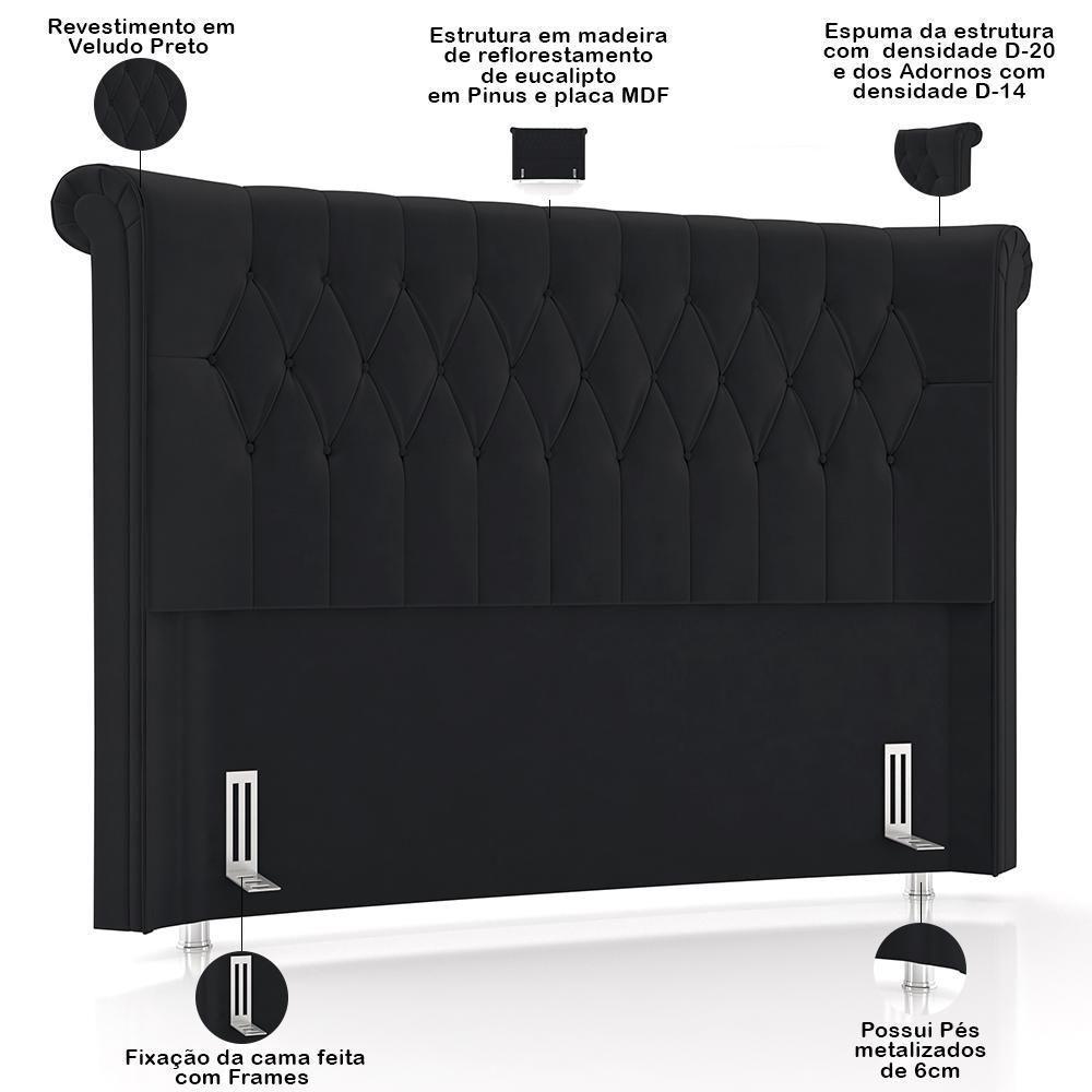 Cabeceira Cama Box Queen 160cm Estofada Meora P05 Veludo Preto - Lyam Decor - 4