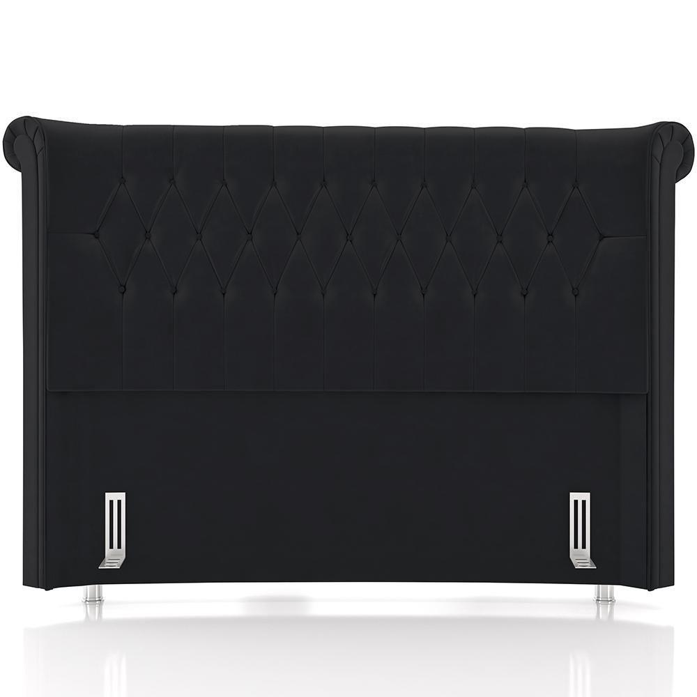 Cabeceira Cama Box Queen 160cm Estofada Meora P05 Veludo Preto - Lyam Decor - 5