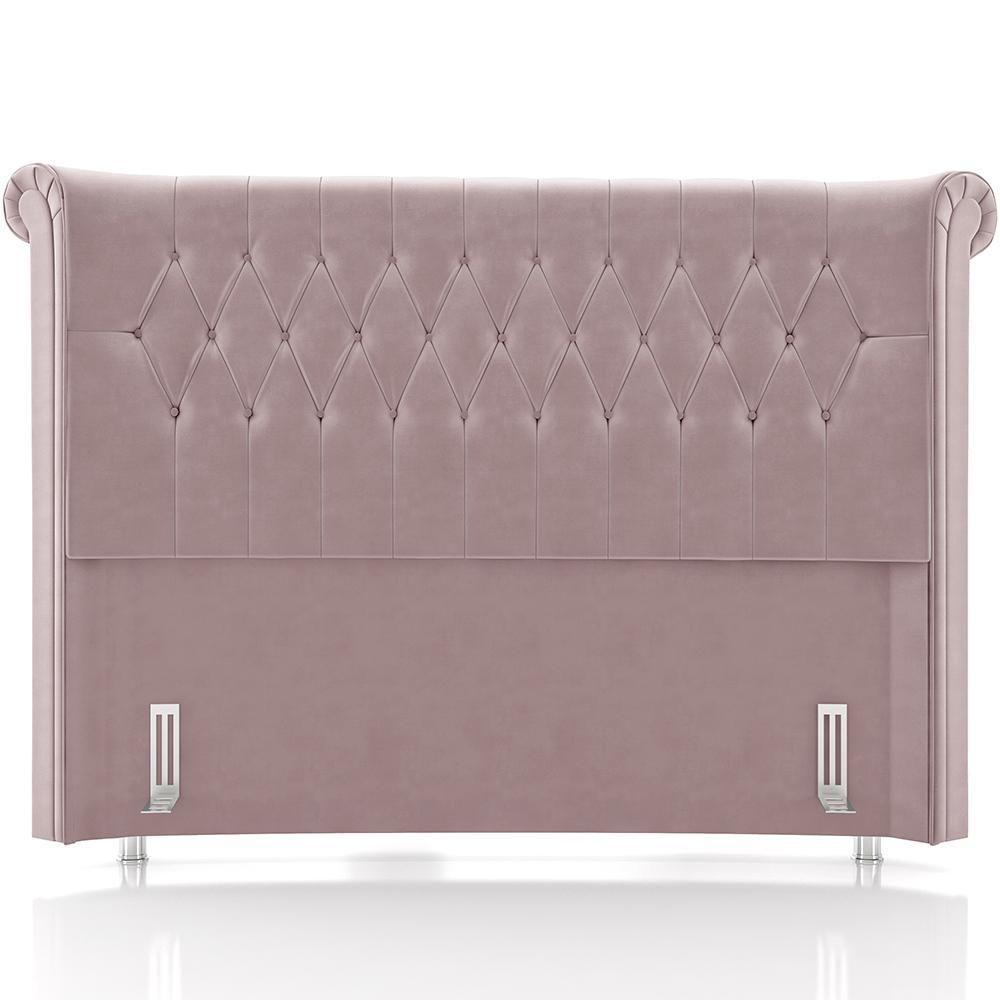 Cabeceira Cama Box Queen 160cm Estofada Meora P05 Veludo Rosê - Lyam Decor - 5