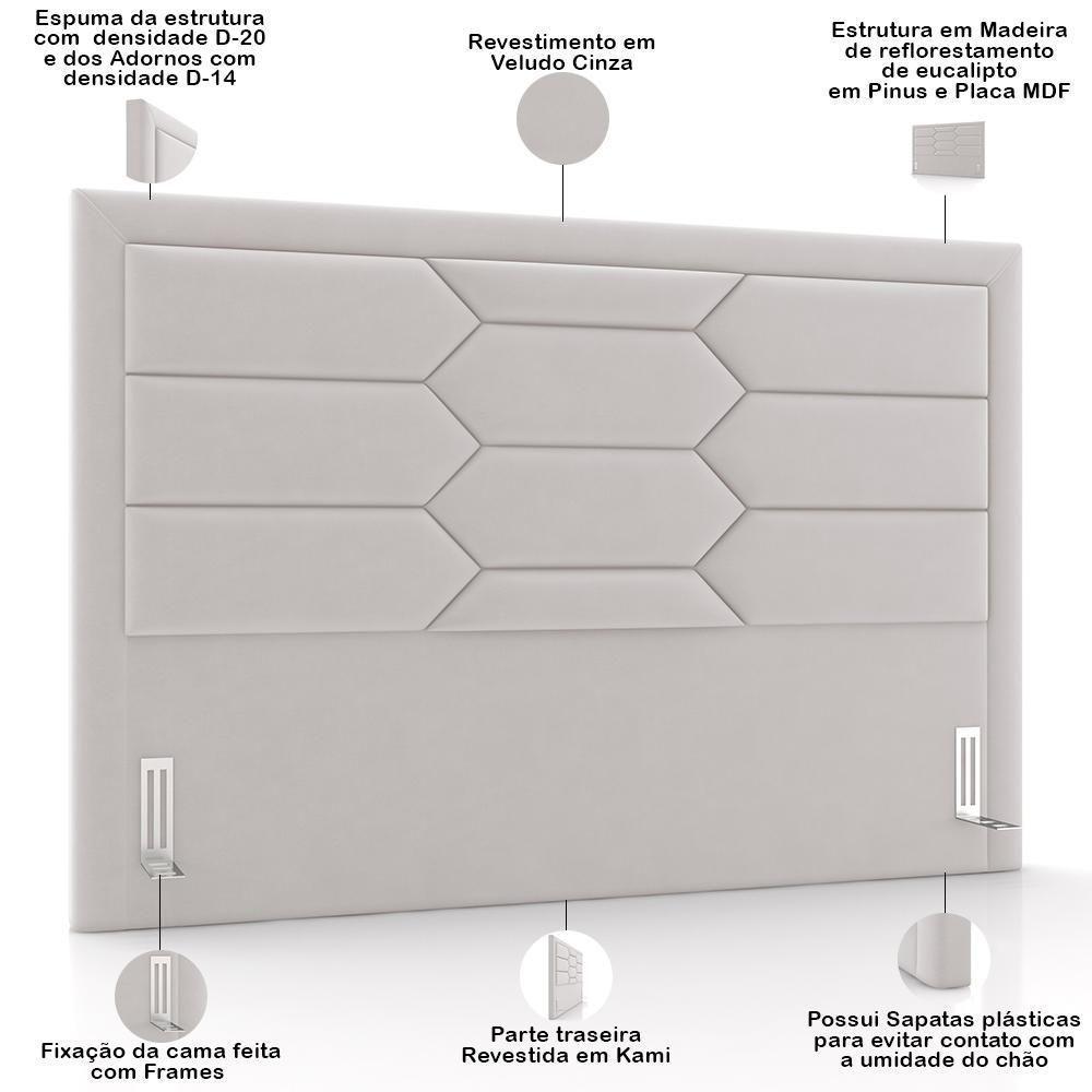 Cabeceira Cama Box King 195cm Estofada Nora P05 Veludo Cinza - Lyam Decor - 3