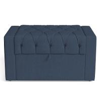 Cabeceira E Calçadeira Báu Solteiro Atena 90cm Capitonê Linho Azul - Desk Design - 10