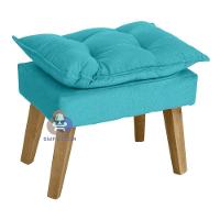 Kit 02 Poltrona/cadeira Decorativa E Puff Glamour Com Pés Quadrado Azul Turquesa - 5