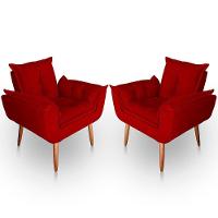 Kit 02 Poltrona Para Sala E Quarto Decorativa Opala Suede Vermelho - 1