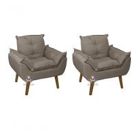 Kit 02 Poltrona/cadeira Decorativa E Puff Glamour Com Pés Quadrado Capuccino - 2