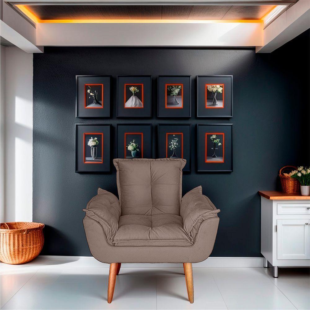 Kit 02 Poltrona Para Sala E Quarto Decorativa Opala Suede Capuccino - 6