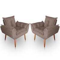 Kit 02 Poltrona Para Sala E Quarto Decorativa Opala Suede Capuccino - 1