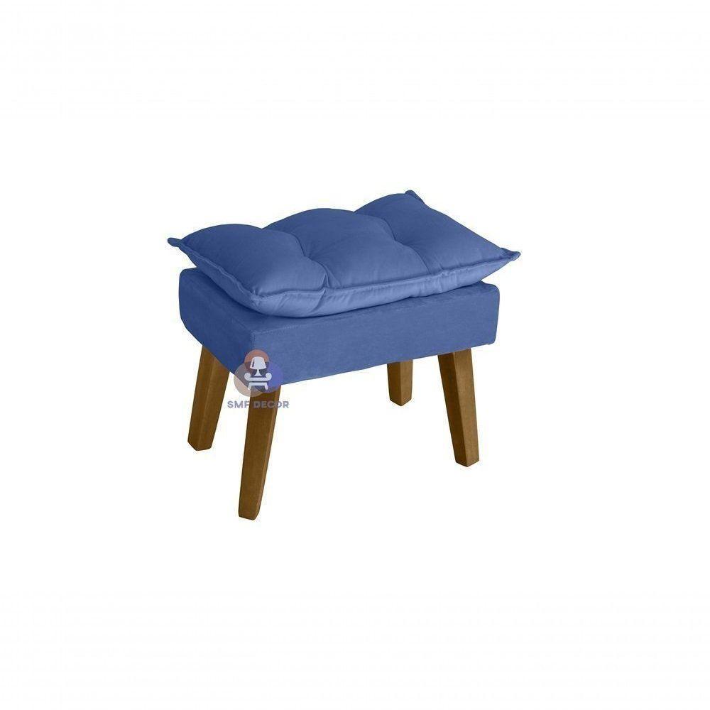 Kit 02 Poltrona/cadeira Decorativa E Puff Glamour Com Pés Quadrado Azul Marinho - 2