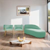 Kit Divã Luna 140cm Lado Direito E 02 Poltronas Base De Ferro Dourado Suede Cor Azul Tiffany - 2