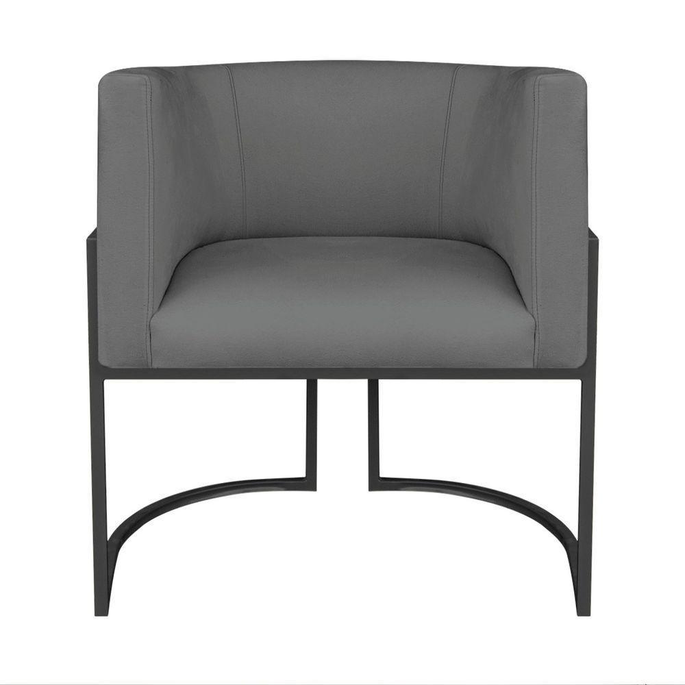 Kit Divã Luna 140cm Lado Direito E 02 Poltronas Base De Ferro Preto Linho Cor Cinza Escuro - 5