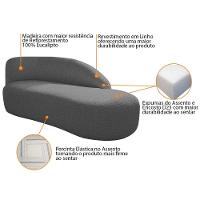 Kit Divã Luna 140cm Lado Direito E 02 Poltronas Base De Ferro Preto Linho Cor Cinza Escuro - 6