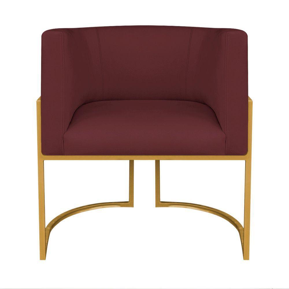 Kit Divã Luna 140cm Lado Direito E 02 Poltronas Base De Ferro Dourado Suede Cor Bordô - 8