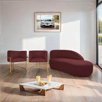 Kit Divã Luna 140cm Lado Direito E 02 Poltronas Base De Ferro Dourado Suede Cor Bordô - 6