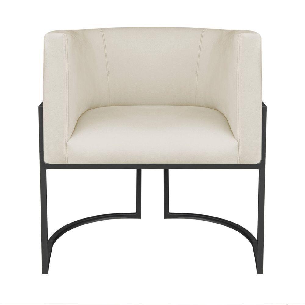 Kit Divã Luna 140cm Lado Direito E 02 Poltronas Base De Ferro Preto Linho Cor Bege - 6