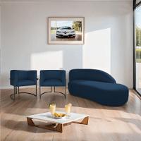 Kit Divã Luna 140cm Lado Direito E 02 Poltronas Base De Ferro Preto Suede Cor Azul Marinho - 8