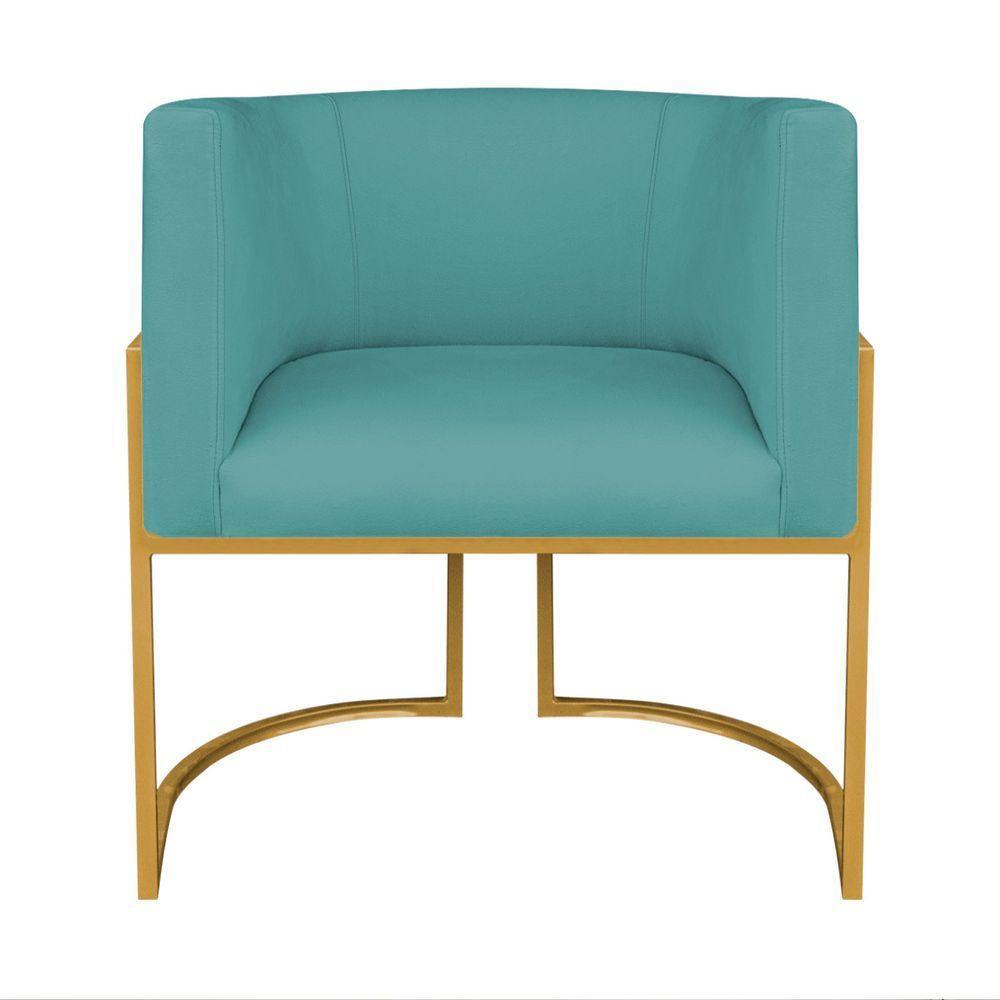 Kit Divã Luna 140cm Lado Direito E 02 Poltronas Base De Ferro Dourado Suede Cor Azul Turquesa - 5