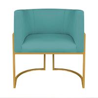 Kit Divã Luna 140cm Lado Direito E 02 Poltronas Base De Ferro Dourado Suede Cor Azul Turquesa - 5