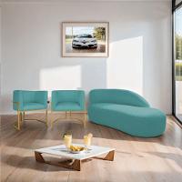 Kit Divã Luna 140cm Lado Direito E 02 Poltronas Base De Ferro Dourado Suede Cor Azul Turquesa - 8