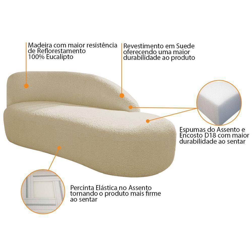 Kit Divã Luna 140cm Lado Direito E 02 Poltronas Base De Ferro Preto Suede Cor Bege - 6