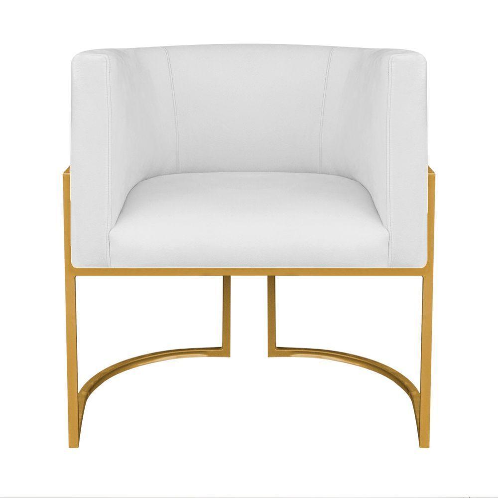 Kit Divã Luna 140cm Lado Direito E 02 Poltronas Base De Ferro Dourado Suede Cor Branco - 7