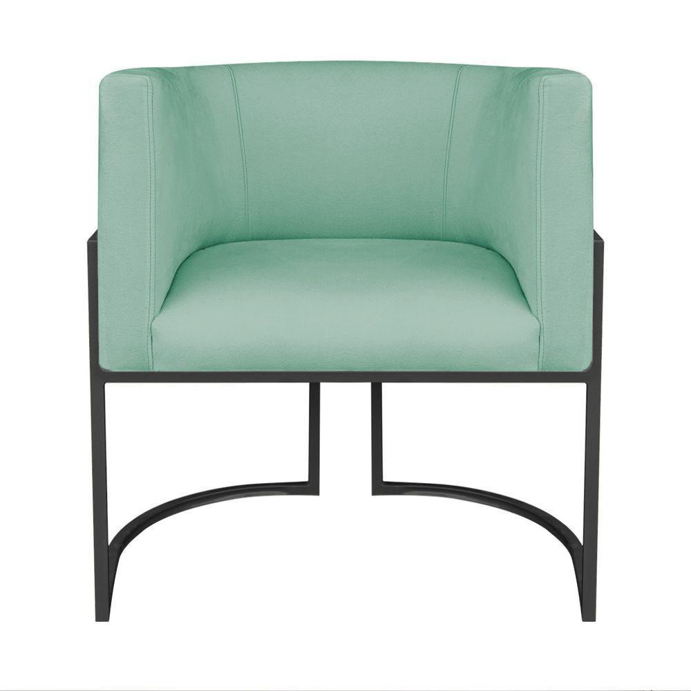 Kit Divã Luna 140cm Lado Direito E 02 Poltronas Base De Ferro Preto Suede Cor Azul Tiffany - 6