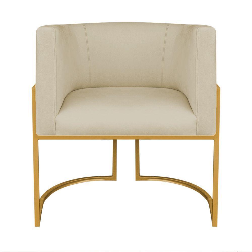 Kit Divã Luna 140cm Lado Direito E 02 Poltronas Base De Ferro Dourado Suede Cor Bege - 7