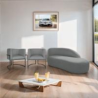 Kit Divã Luna 140cm Lado Direito E 02 Poltronas Base De Ferro Preto Suede Cor Cinza - 8