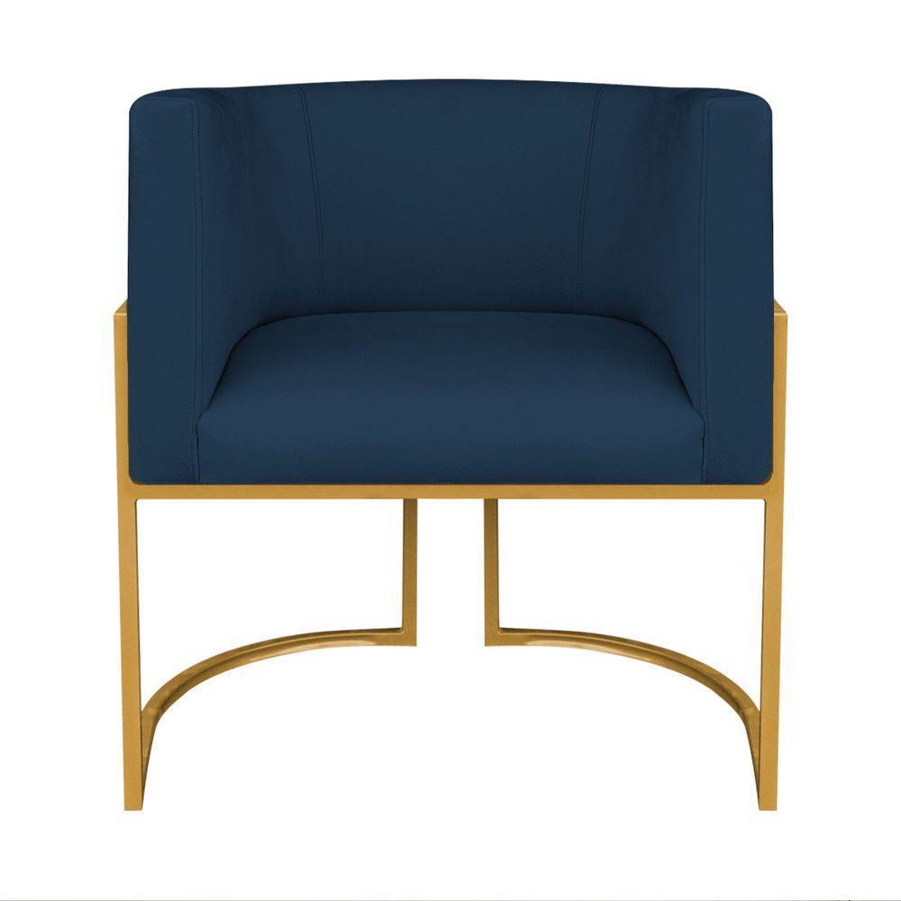 Kit Divã Luna 140cm Lado Direito E 02 Poltronas Base De Ferro Dourado Suede Cor Azul Marinho - 7