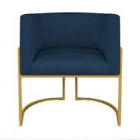 Kit Divã Luna 140cm Lado Direito E 02 Poltronas Base De Ferro Dourado Suede Cor Azul Marinho - 7