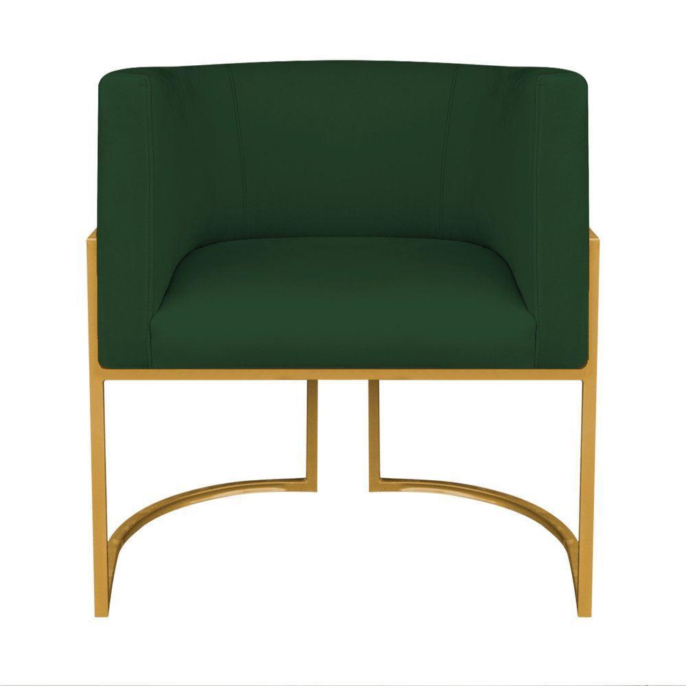 Kit Divã Luna 140cm Lado Direito E 02 Poltronas Base De Ferro Dourado Suede Cor Verde - 5