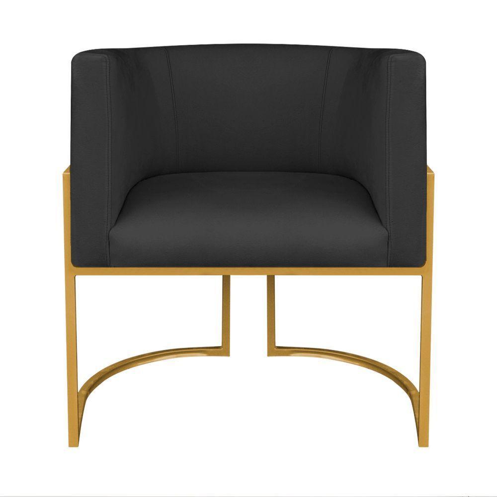 Kit Divã Luna 140cm Lado Direito E 02 Poltronas Base De Ferro Dourado Suede Cor Preto - 8
